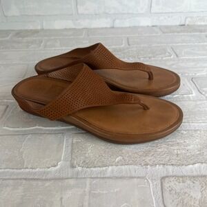 FitFlop Banda Perforated Leather Thong Womens 7 Tan Sandal Toe Post Comfort